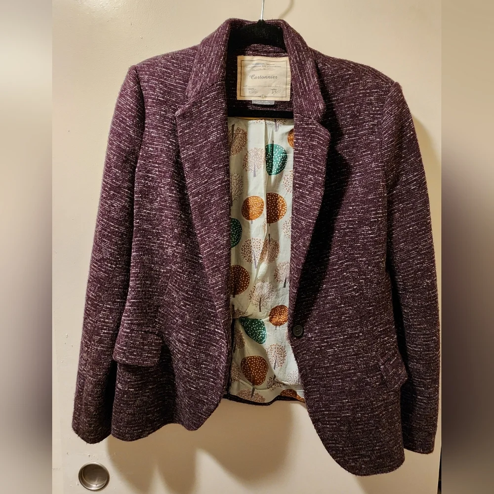 Anthropologie Cartonnier Dashes Knit Eggplant Blazer Size Large - Picture 2 of 13